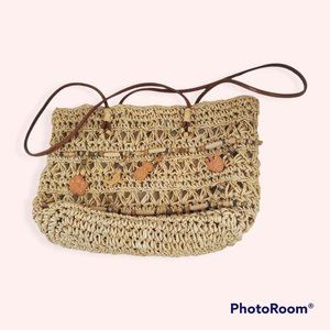 Cappelli Straworld Tote Handbag Purse Woven Tropical Zipper 13" X 9" Beige Beads